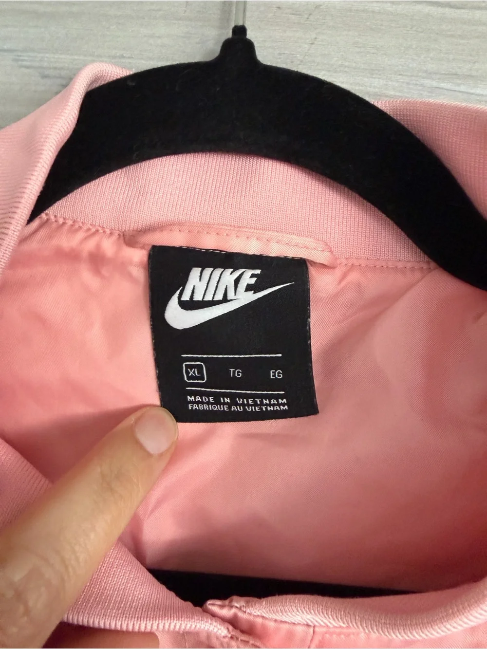 Nike Pink Satin Varsity Bomber Jacket with Red Letter Patch Girls XL